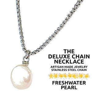 Island Sunset Artisan Dainty Chain Necklace-White Pearl-Stainless Steel